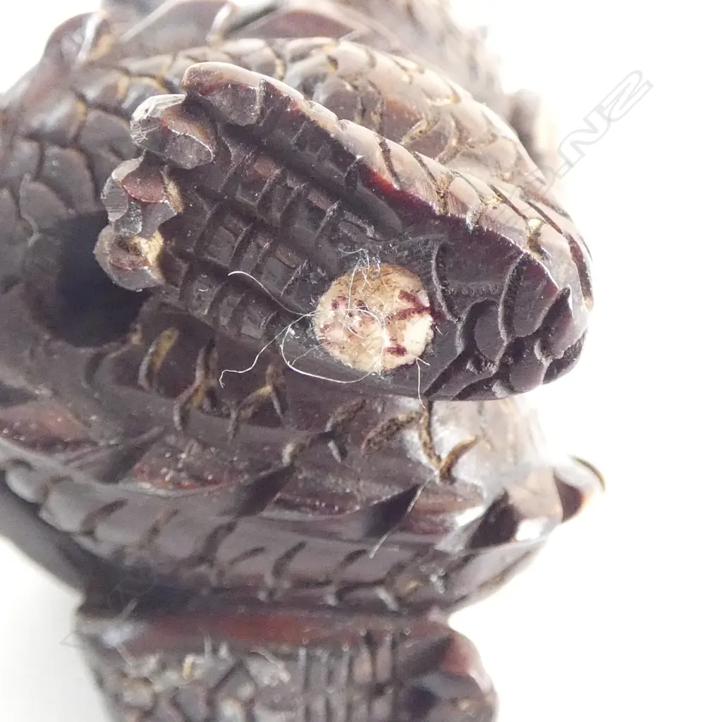 JAPANESE CARVED WOOD NETSUKE OF A DRAGON, SIGNED + A COILED DRAGON, SIGNED, H.38mm Image 1++