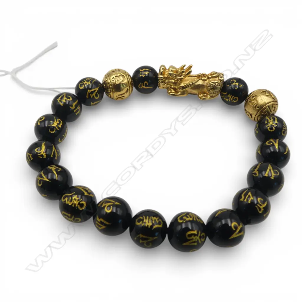 CHINESE FENG SHUI BLACK & GOLD TONE BRACELET  Image 1++