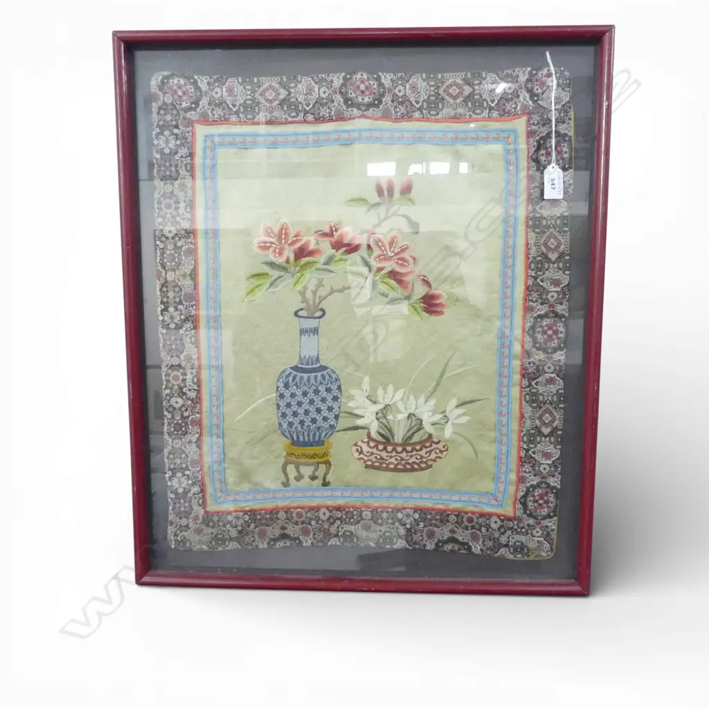 FRAMED ORIENTAL EMBROIDERY EX JOHN PERRY ESTATE 535x450mm Image 1++