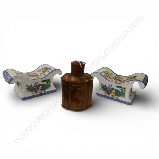 PR CHINESE HEAD REST PILLOWS W.225mm + METAL TEA CADDY H.170mm