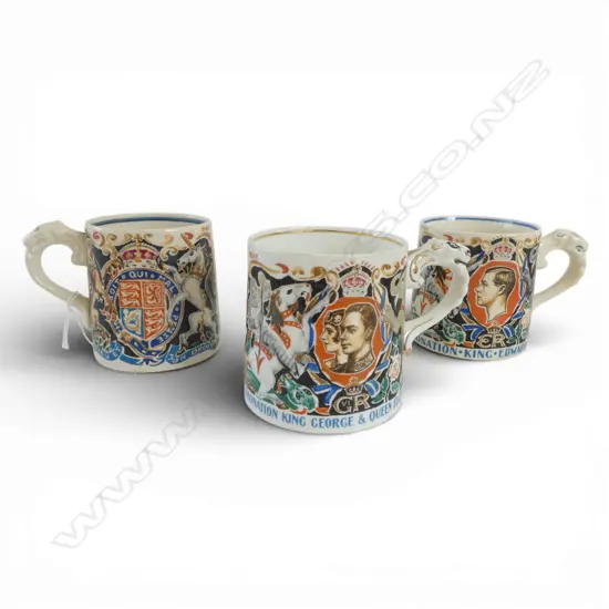3 LAURA KNIGHT DESIGNED  CORONATION MUGS 
