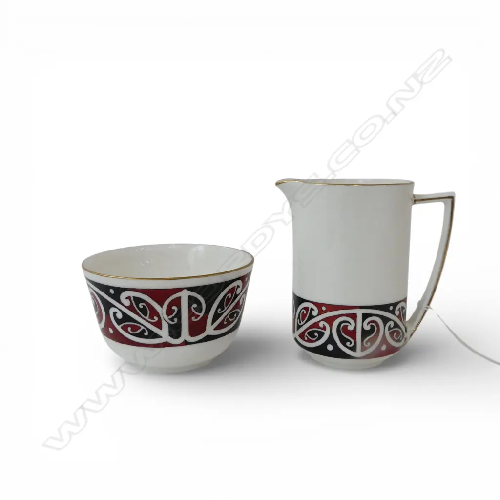 Royal Doulton 'Māori Art' sugar bowl & cream jug printed marks to base Image 1++