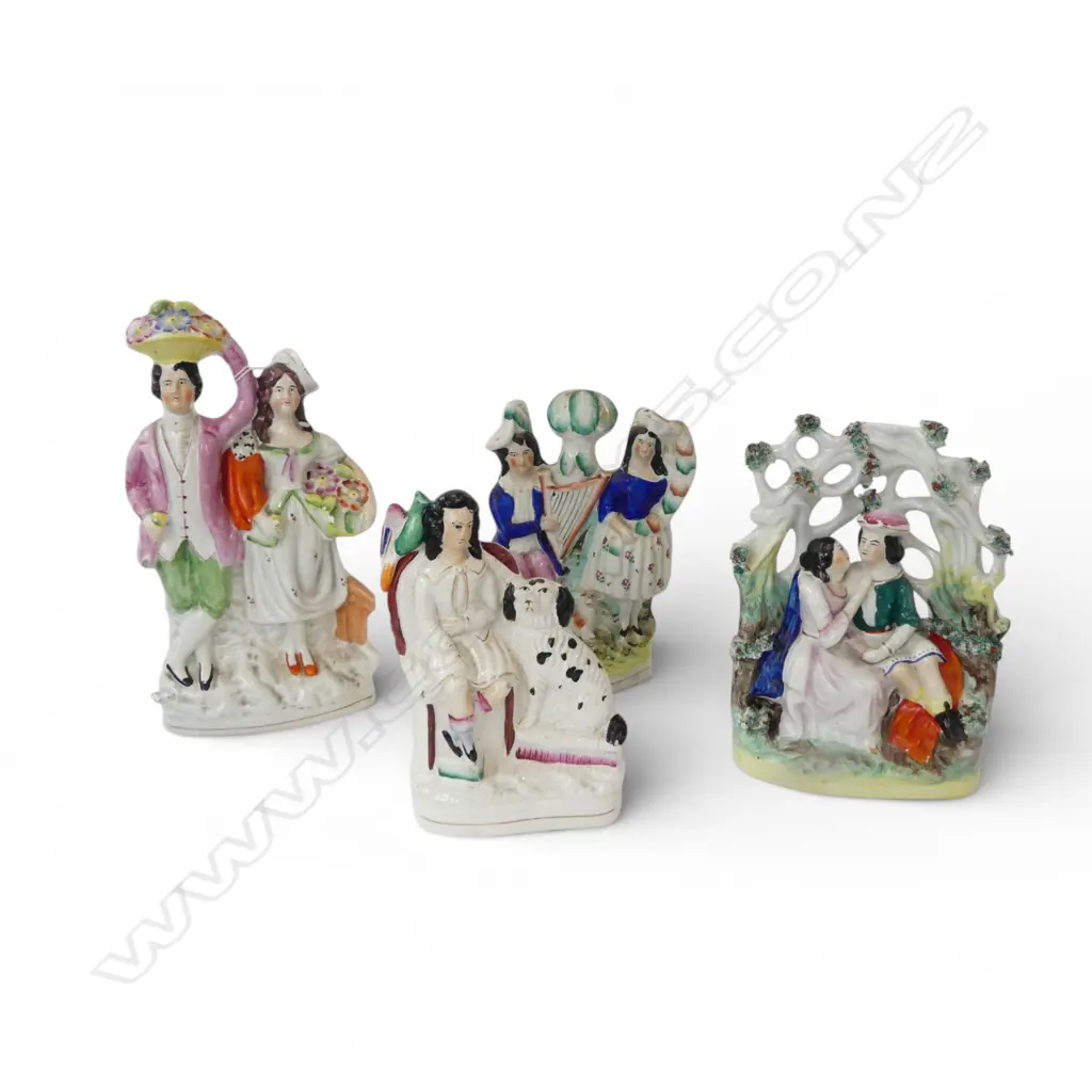 4 PCES STAFFORDSHIRE; 3 COUPLES + MAN & SPANIEL H.265mm Image 1++