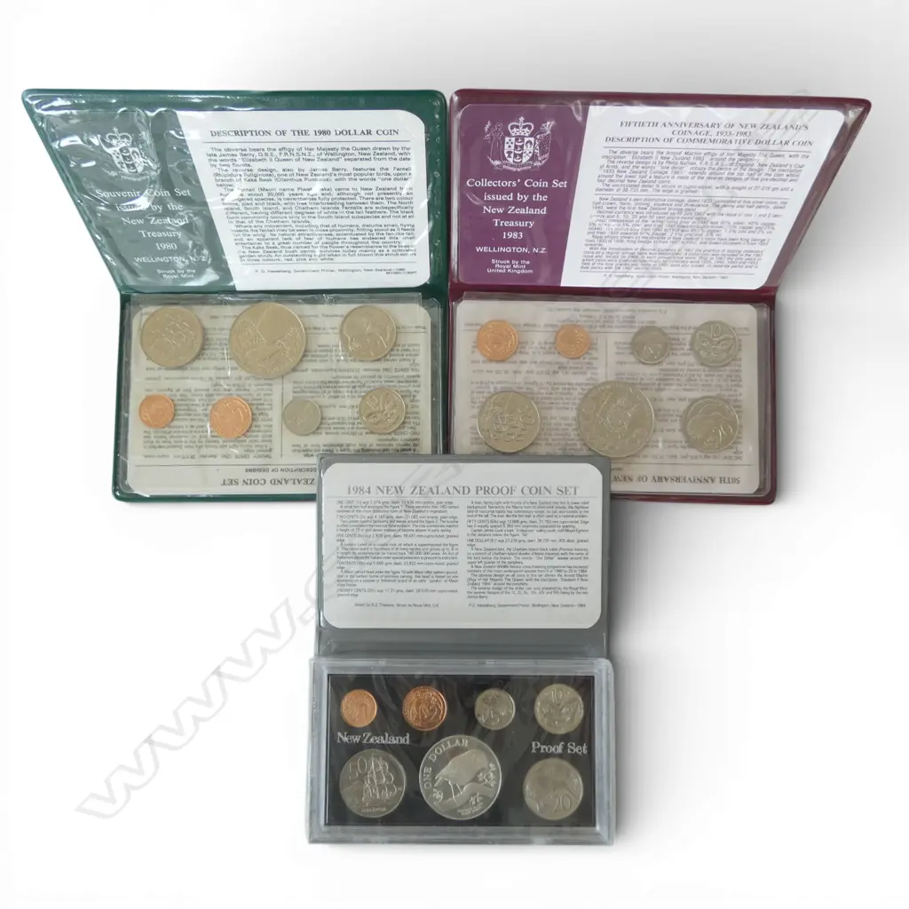 THREE NZ PROOF COIN SETS 1984/19831980 Image 1++