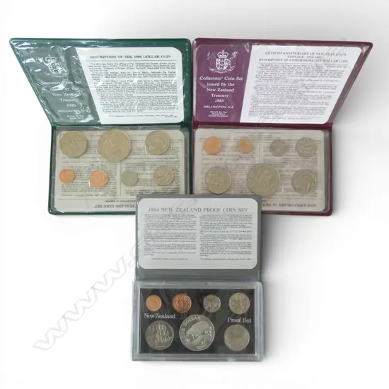 THREE NZ PROOF COIN SETS 1984/19831980