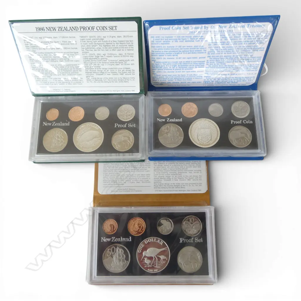 THREE NZ PROOF COIN SETS 1979/1986/1985 Image 1++