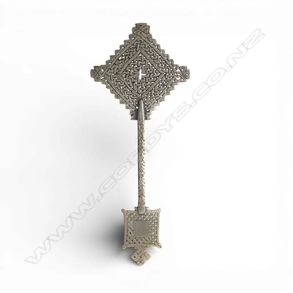 ETHIOPIAN ORTHODOX WHITE METAL HAND-HELD CROSS H.290mm Image 1++