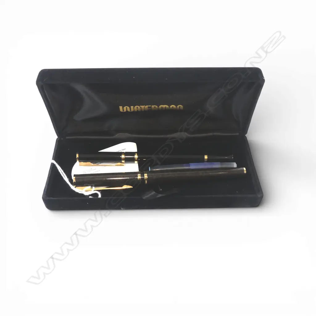 2 WATERMAN PENS; BALLPOINT & 18CT FOUNTAIN, BOXED w. SPARE INK Image 1++