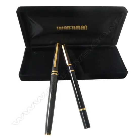2 WATERMAN PENS; BALLPOINT & 18CT FOUNTAIN, BOXED w. SPARE INK