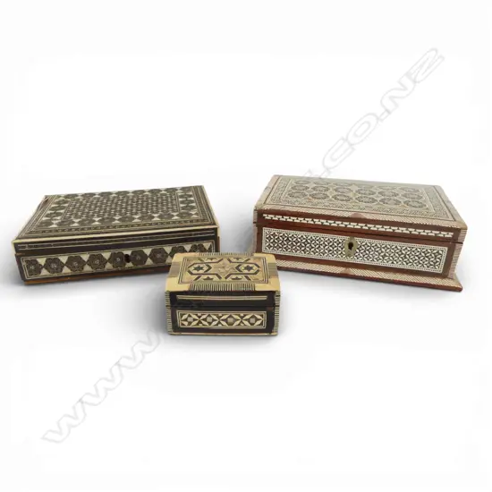 3 INLAID BONE JEWELLERY BOXES faults