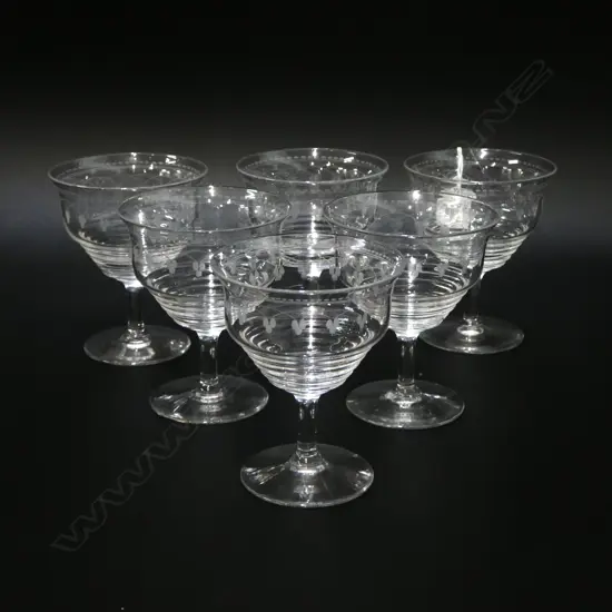 SIX STUART CRYSTAL ART DECO COCKTAIL GLASSES DATE 1922, H.105MM D.85MM