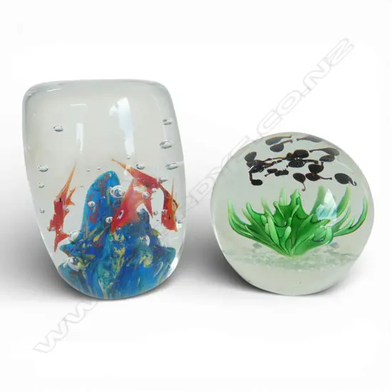 2 AQUATIC THEME ART GLASS PAPERWEIGHTS 