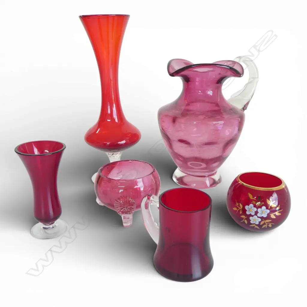 6 PCS RED & CRANBERRY GLASS 200MM TALLEST Image 1++