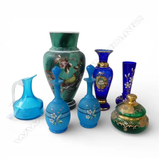 7 PCES GLASS; MURANO ETC H.310mm