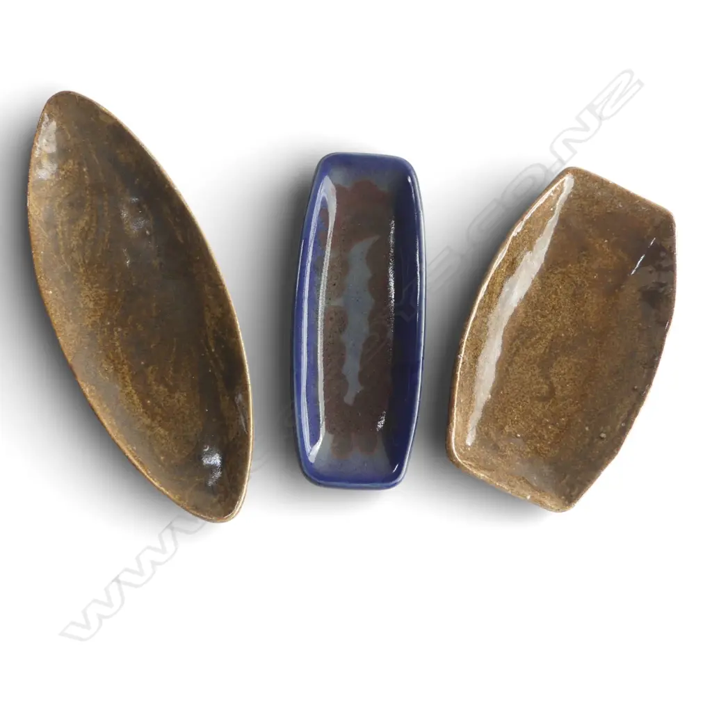 THREE LOSANGE POTTERY DISHES ONE SIGNED  BY EMMIS OLIVER & THE OTHERS W POTTER'S MARK  Largest.310mm Image 1++