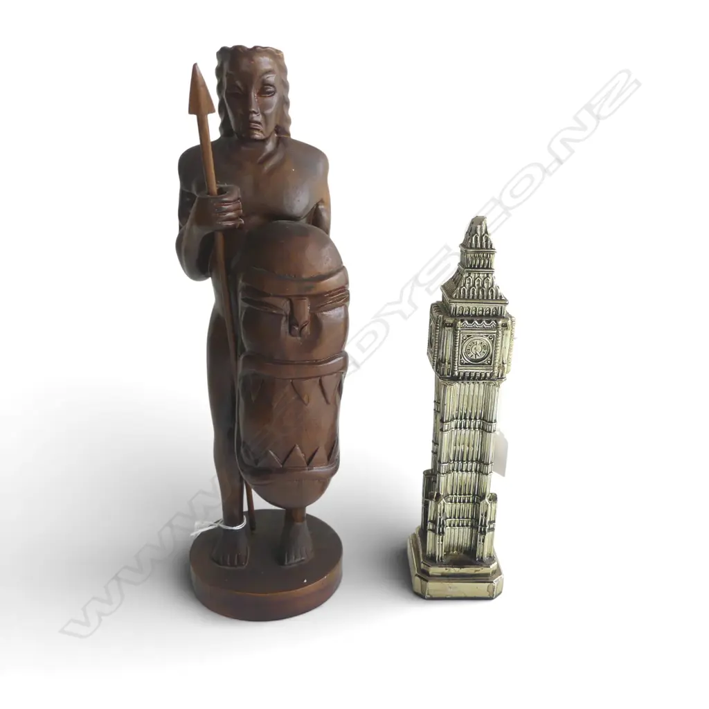 CARVED WOOD FIGURE H400 & BIG BEN CLOCK ORN H300MM Image 1++