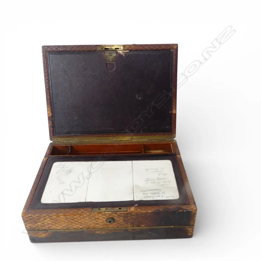 ANTIQUE EMBOSSED LEATHER WRITING SLOPE with slate fitting, faults 365x265x145mm Image 1++