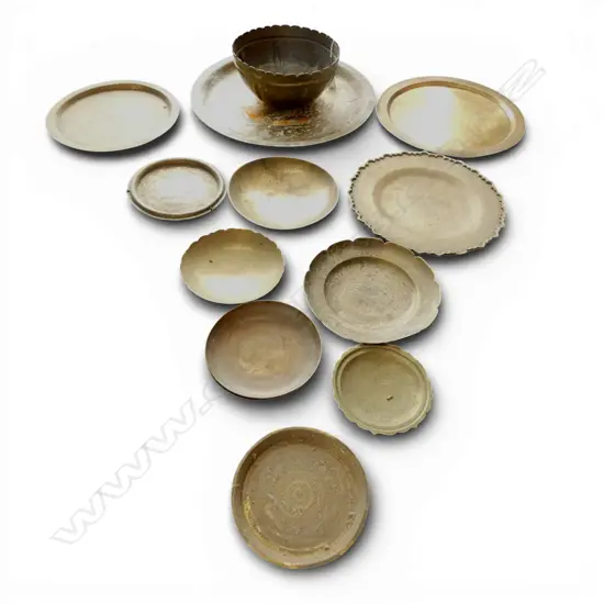 13 PCES ETHNIC BRASS; TRAYS 425mm dia & BOWLS