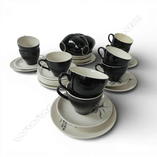6 CROWN LYNN 'PREHISTORIC FISH TRIOS two cups marked 'made in England' + 7 SUPER VITRIFIED SAUCERS & 7 asst. cups