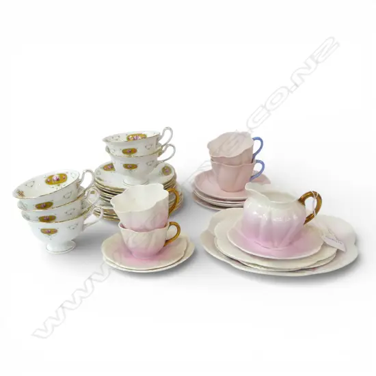 2 SHELLEY CHINA PART TEASETS EDWARDIAN & PINK COLOURWAY PATS