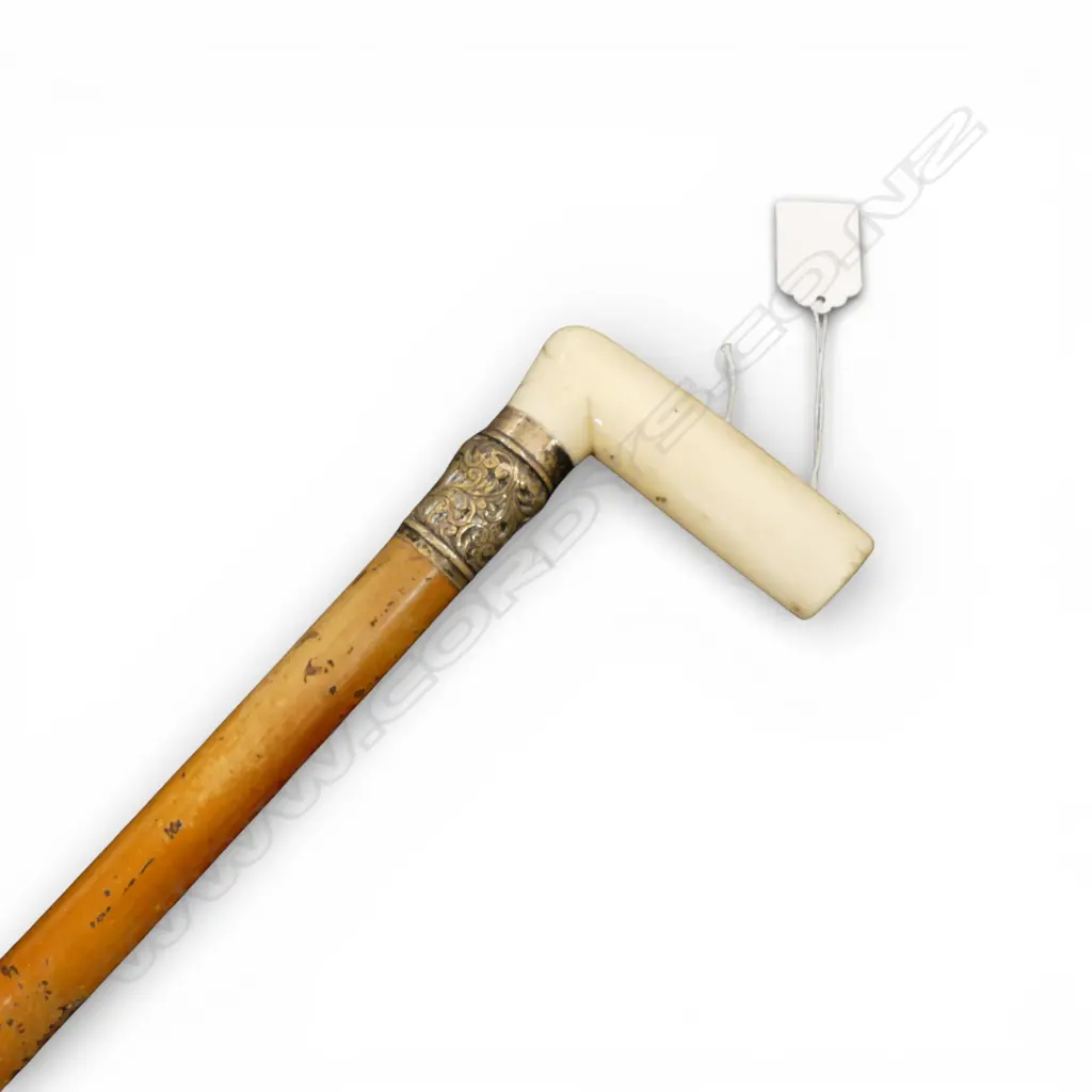 WALKING STICK w. IVORY HANDLE & STG SILVER TRIM L.900mm Image 1++