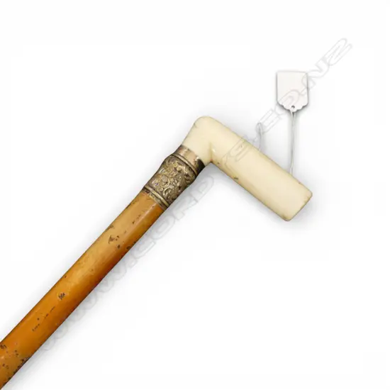 WALKING STICK w. IVORY HANDLE & STG SILVER TRIM L.900mm