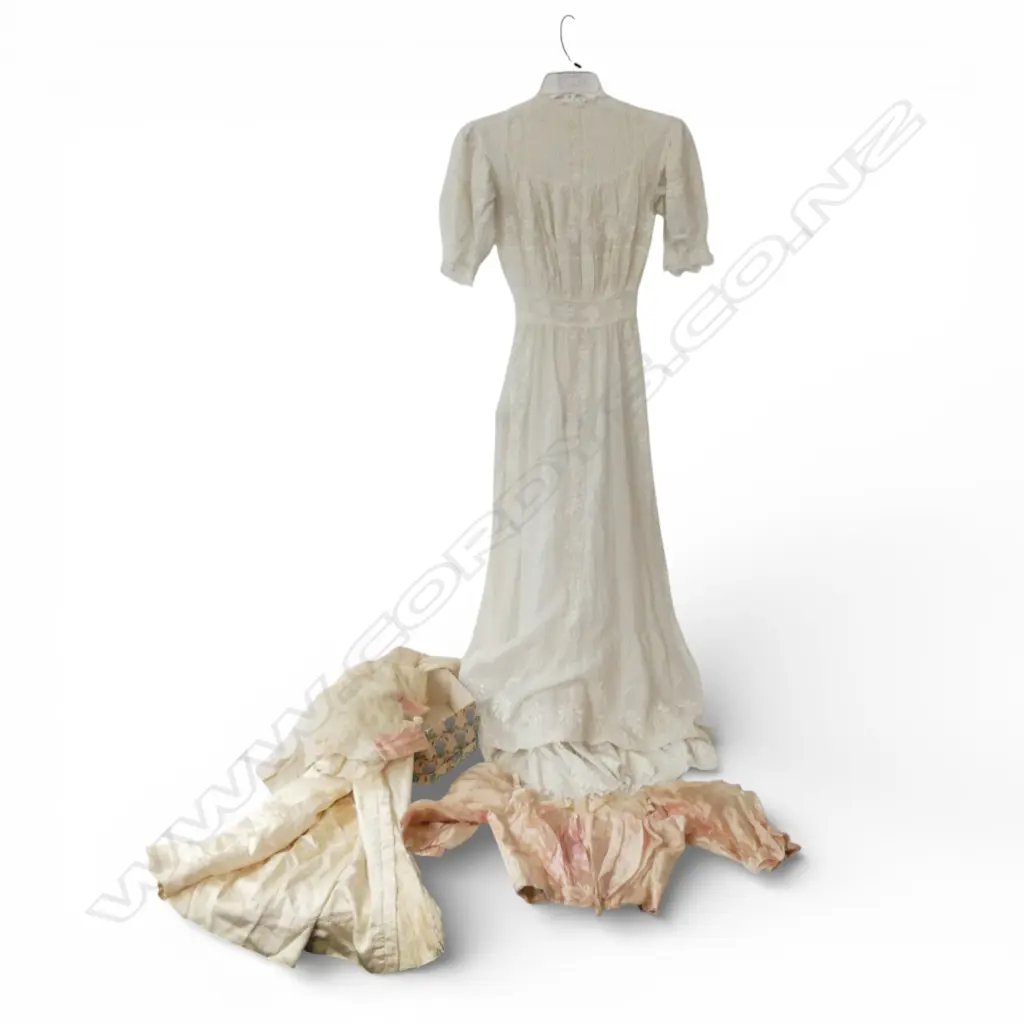 EARLY 20thC WHITE LACE DRESS; FAULTS + 1889 5 PIECE OUTFIT Image 1++