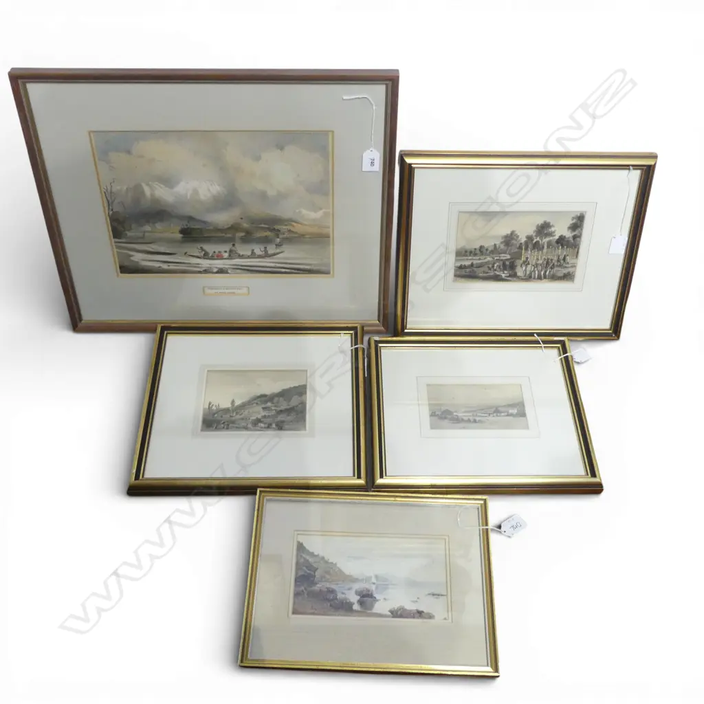 ANTIQUE PRINTS, SAMUEL BREES X 3 (SEE BELOW), G.F ANGAS, TONGARIRO + MOTOPUI PAH, 245 X 340 mm (FOXED), JAN OWEN W/C Image 1++
