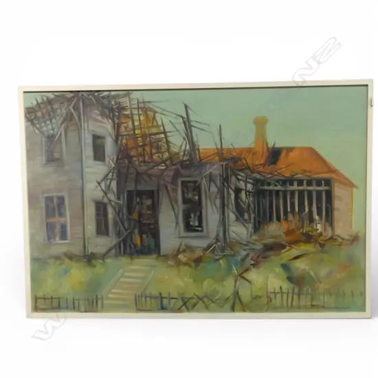 B. E. TUCKER 'OLD KAURI HOUSE / GUTTED' OIL ON BOARD 800x1210mm