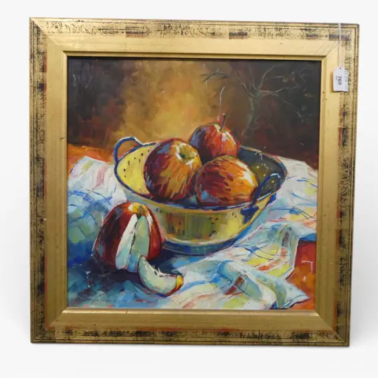 DEIRDRE HATRICK-SMITH, GALA APPLES, ACRYLIC ON BOARD, 370 X 370mm