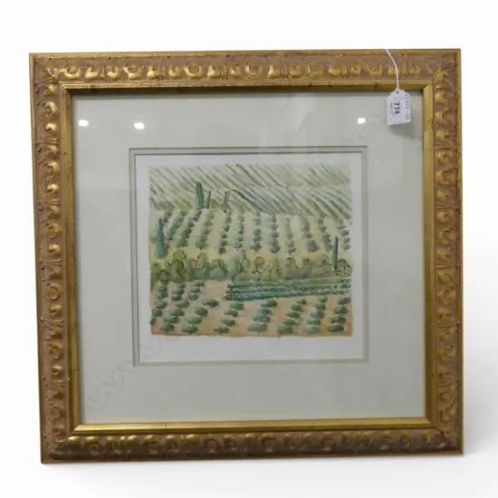 MARK WOOLLER, 'GRAPES, APRICOTS AND OLIVES', WATERCOLOUR, 215 X 240mm (IN ELABORATE GILDED FRAME)