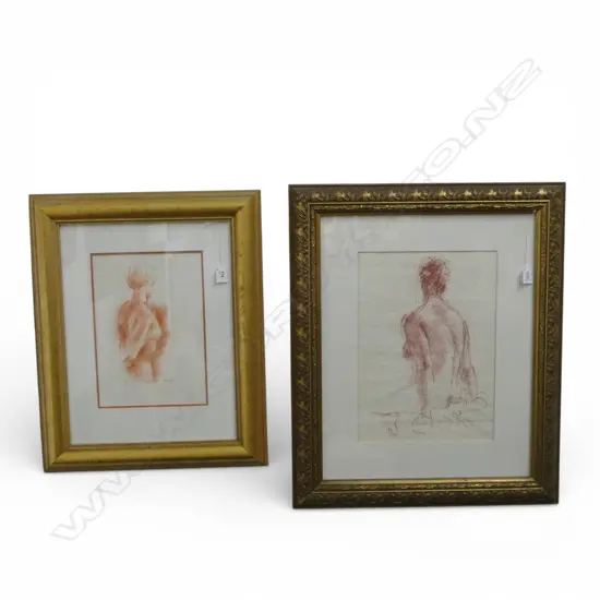 DEIRDRE HATRICK-SMITH, NUDE STUDIES, CONTE CRAYON (2), 375 X 275mm & 315 x 205mm- IN GILT FRAMES