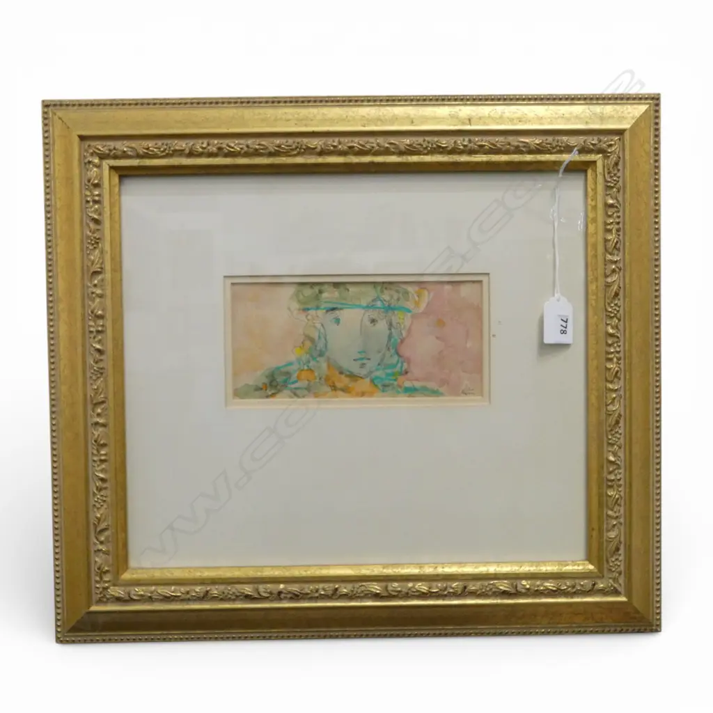 YEHUDA BACON, PORTRAIT, WATERCOLOUR, SIGNED, 95 X 195MM Image 1++