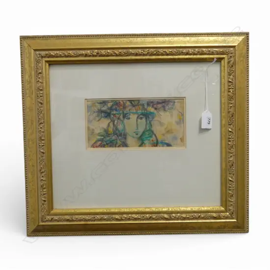 YEHUDA BACON, FEMALE PORTRAIT, WATERCOLOUR, SIGNED, 95 X 195mm