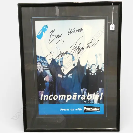 POWERADE POSTER SIGNED BY ALL BLACK SEAN FITZPATRICK 575x400mm 