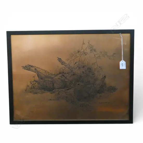 ROBIN HILL, WOODCOCKS, ETCHED COPPER PLATE, SIGNED & DATED '68 365x500mm