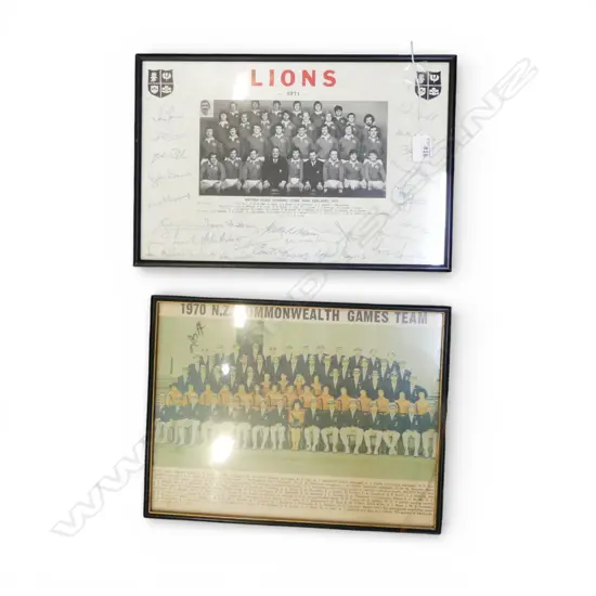 2 TEAM PHOTOS; 1970 NZ COMMONWEALTH GAMES TEAM, 1971 LIONS (SIGNED IN PRINT) 265x355mm