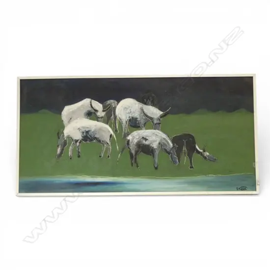 SALLY EDEN 'WATER BUFFALO' OIL ON BOARD 600x1215mm