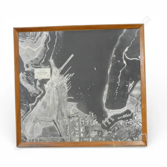 LG B/W AIERAL PRINT OF PICTON HARBOUR BY AERO SURVEYS TAURANGA 805x870mm