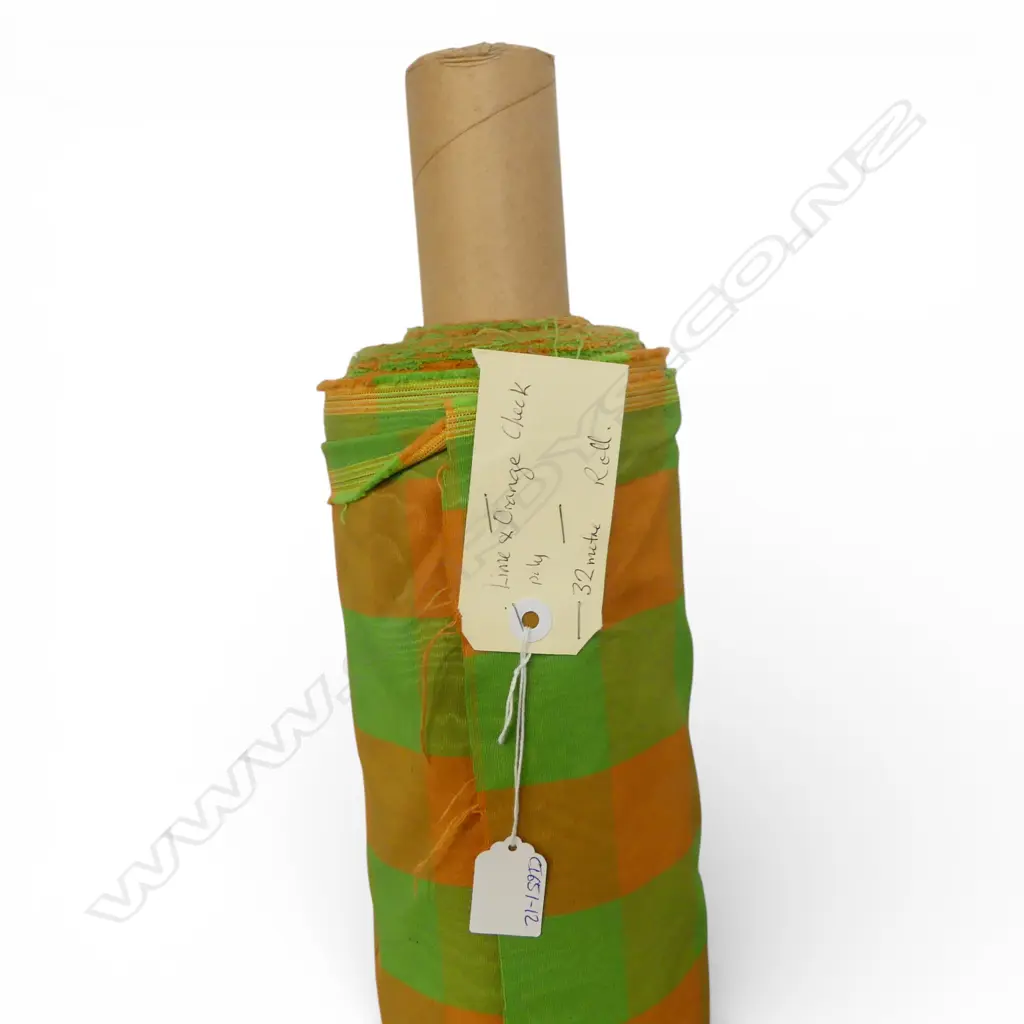 FABRIC BOLT; LIME & ORANGE CHECK, POLY, 32M ROLL Image 1++