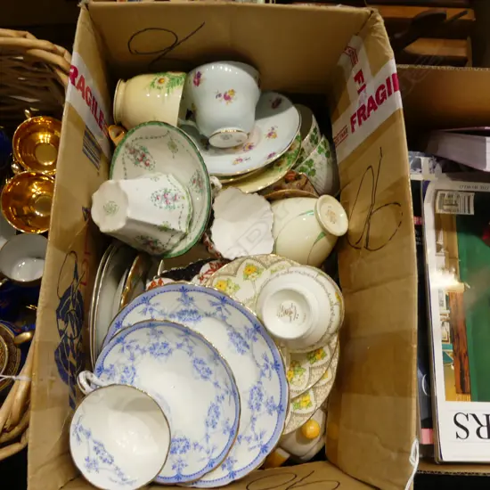 BOX OF MIXED CHINA CSPS PART TEASETS ETC