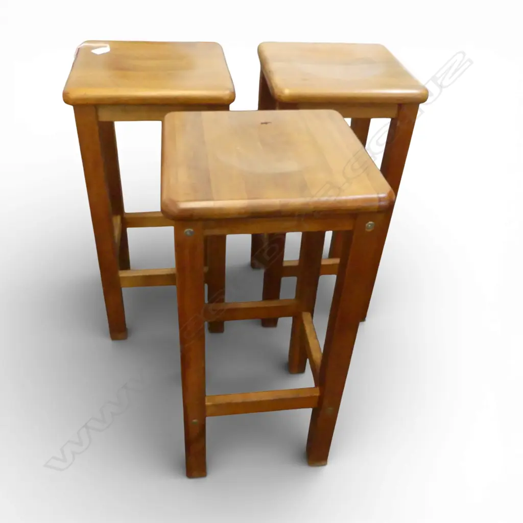 SET 3 RIMU TALL BAR STOOLS with shaped seats Image 1++