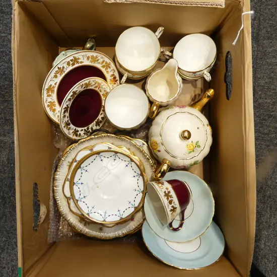 BOX LOT EDWARDIAN TEASETS TEAPOTS ETC