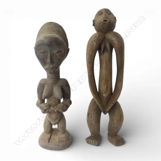 2 AFRICAN CARVED WOODEN FIGURES H.760mm EX JOHN PERRY ESTATE