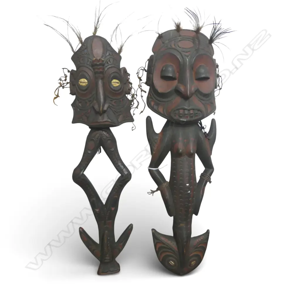 2 CARVED WOODEN TRIBAL FIGURES H.600mm Image 1++