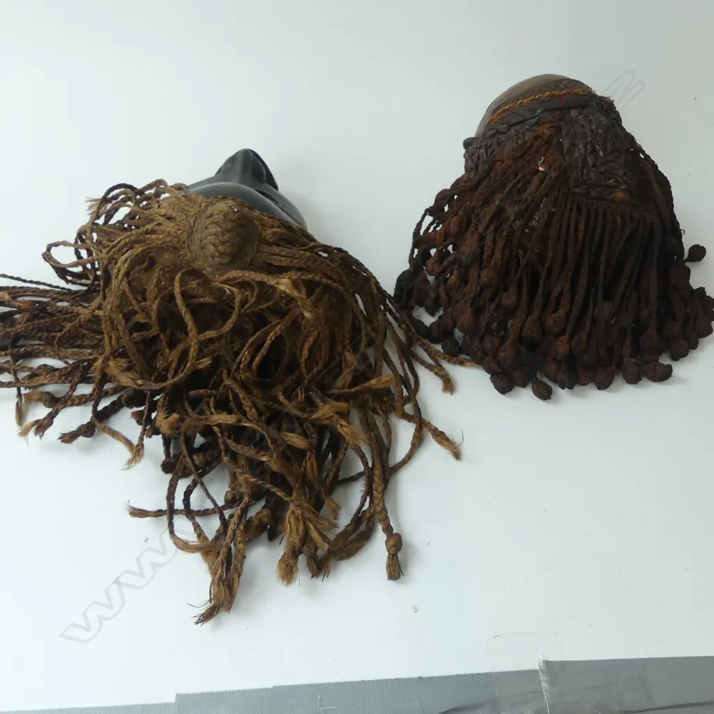 2 TRIBAL CARVED WOODEN MASKS H.260mm Image 1++