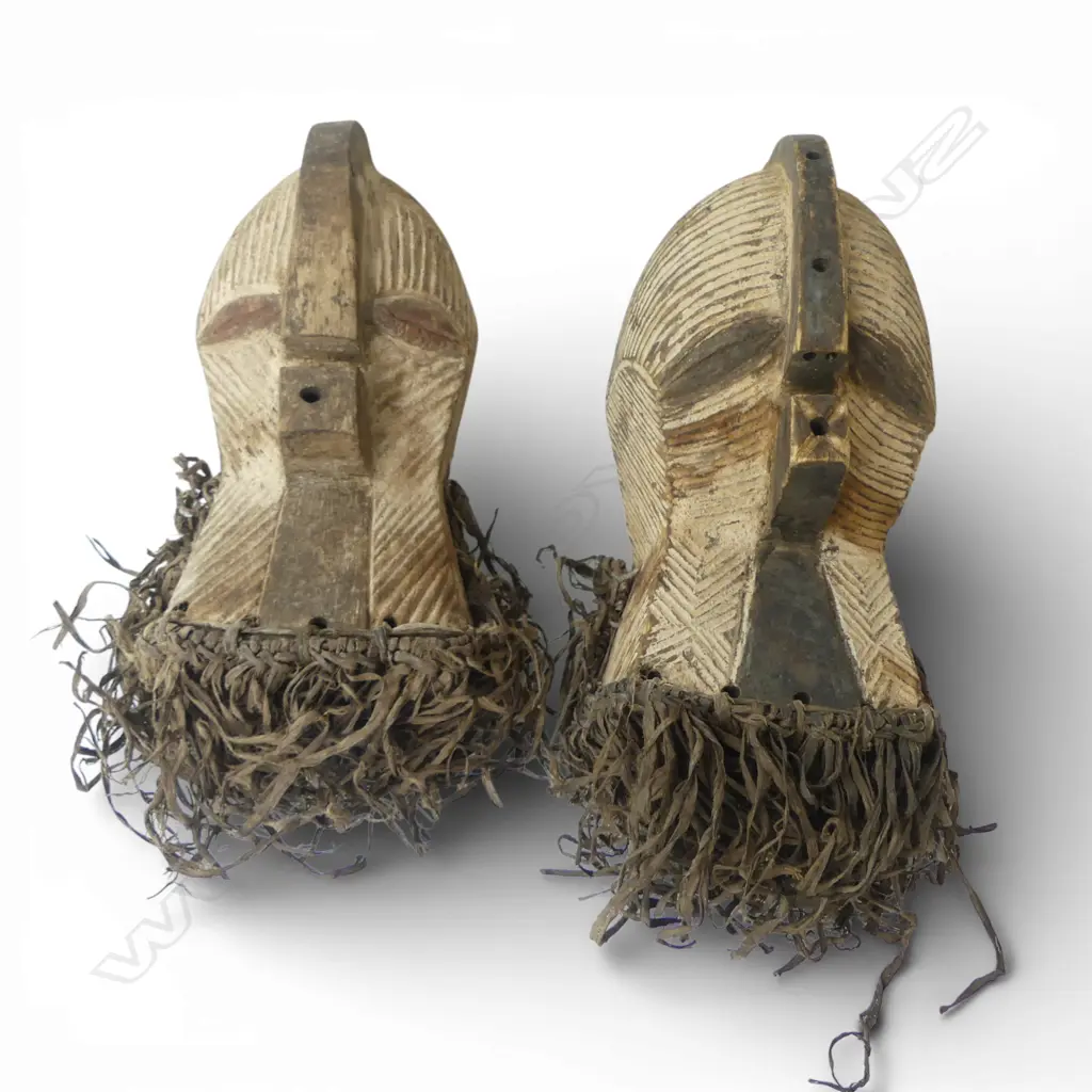 2 TRIBAL CARVED WOODEN MASKS H.300mm Image 1++