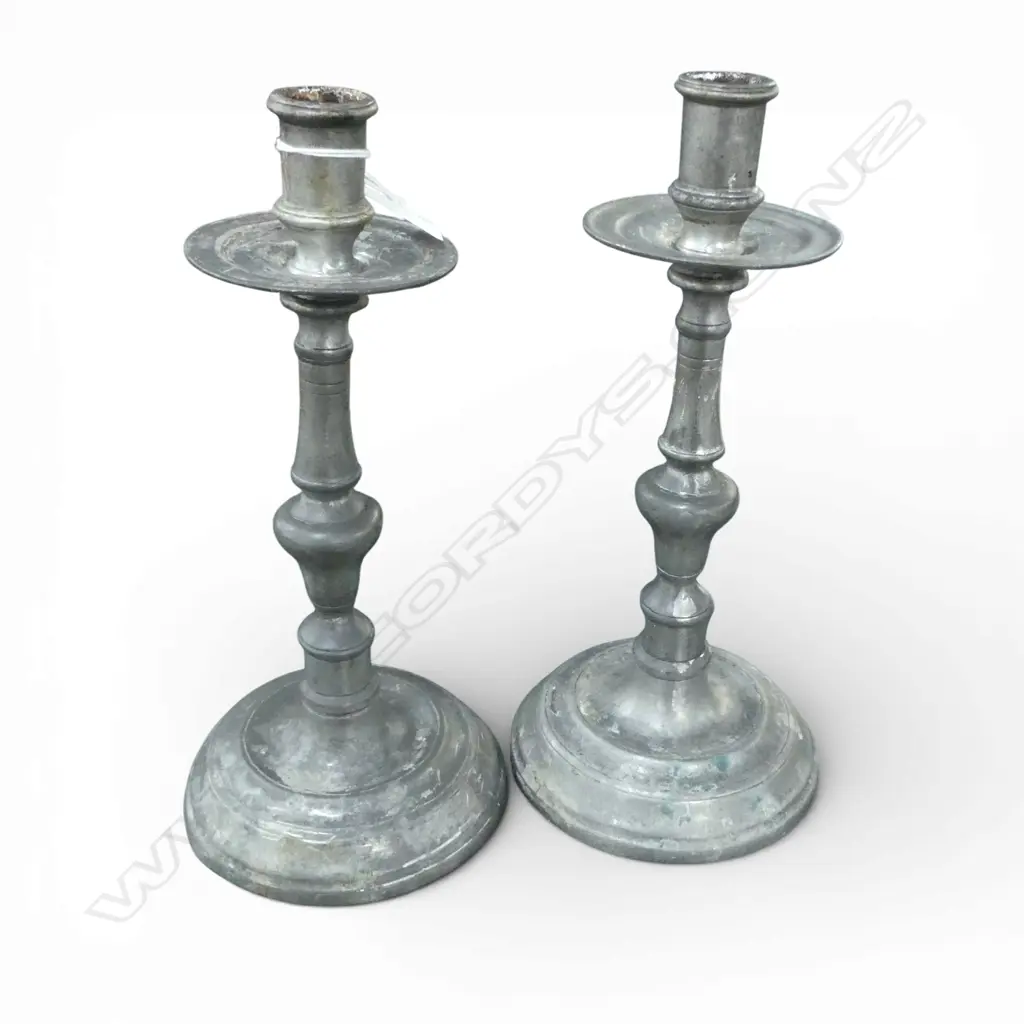PAIR PEWTER CANDLE STICKS 280mm Image 1++