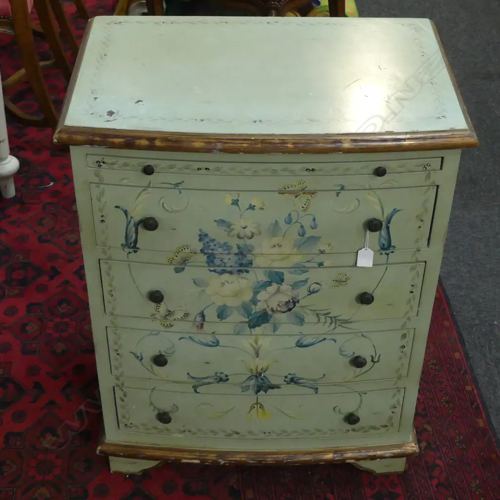 HAND PAINTED FLORAL CHEST OF DRAWERS w. bush slide 610x400x790mm Image 1++