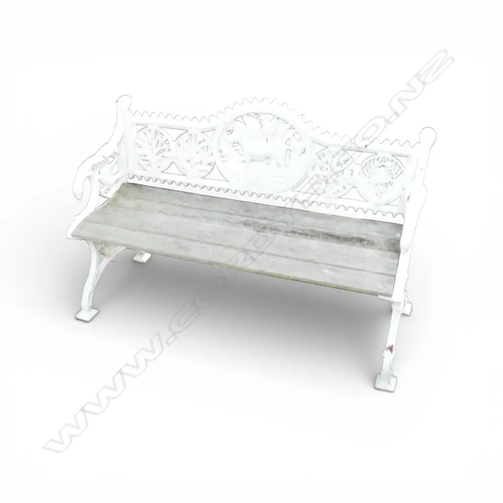 ANTIQUE WHITE PAINTED CAST IRON GARDEN BENCH, COALBROOKDALE STYLE 1300x500x800mm Image 1++